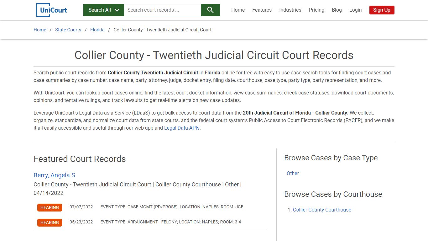 Collier County - Twentieth Judicial Circuit Court Records